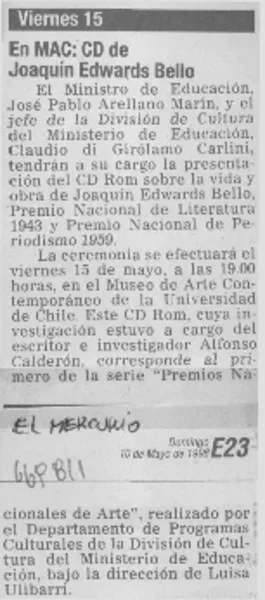 En MAC: CD de Joaquín Edwards Bello.  [artículo]