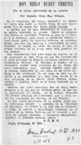 Don Diego Dublé Urrutia  [artículo] Augusto César Roa Villagra.