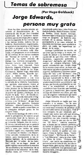 Jorge Edwards, persona muy grata  [artículo] Hugo Goldsack.
