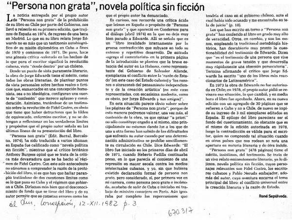 "Persona non grata", novela política sin ficción  [artículo] René Sepúlveda.