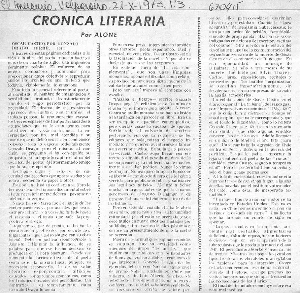 Óscar Castro, por Gonzalo Drago  [artículo] Alone