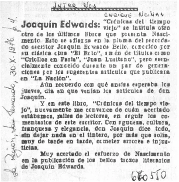 Crónicas del tiempo viejo  [artículo].
