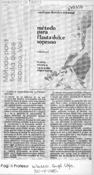 Método para flauta dulce soprano.  [artículo]