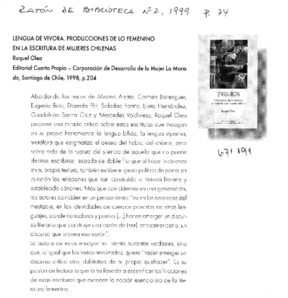 Lengua de víbora, producciones de lo femenino en la escritura de mujeres chilenas.  [artículo]