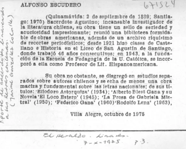 Aporte de sacerdotes linarenses a las letras chilenas  [artículo] Jaime González Colville.