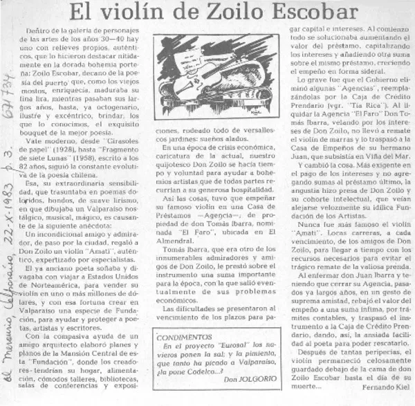 El violín de Zoilo Escobar  [artículo] Fernando Kiel.