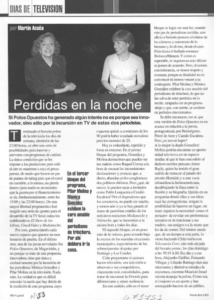 Perdidas en la noche  [artículo] Martín Acuña.