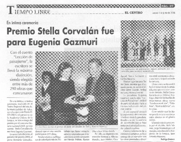 Premio Stella Corvalán fue para Eugenia Gazmuri  [artículo]