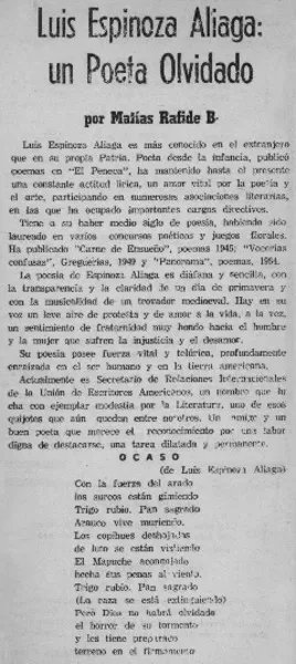 Luis Espinoza Aliaga: un poeta olvidado  [artículo] Matías Rafide B.