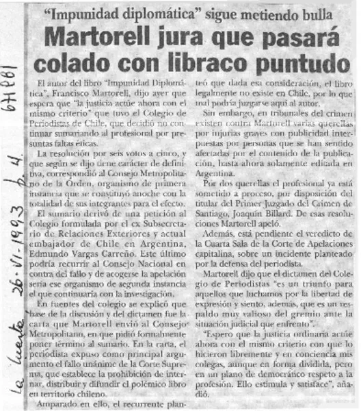 Martorell jura que pasará colado con libraco puntudo.  [artículo]