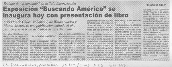Exposición "Buscando América" se inaugura hoy con presentación de libro  [artículo] J.J.R.