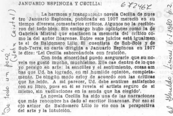Januario Espinoza y Cecilia  [artículo] John Cristal.