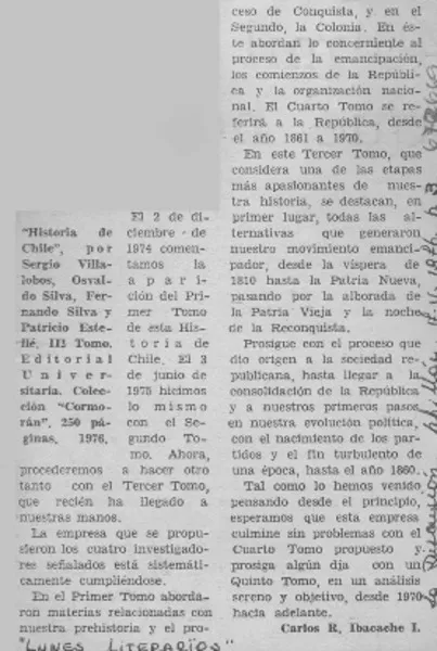 Historia de Chile  [artículo] Carlos René Ibacache I.