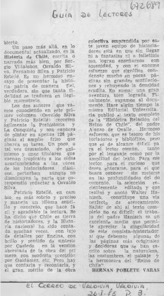 Guía de lectores  [artículo] Hernán Poblete Varas.