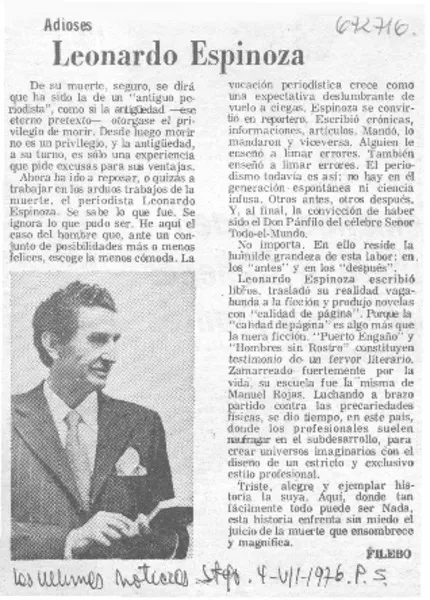 Leonaro Espinoza  [artículo] Filebo.