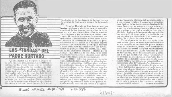 Las "Tandas" del Padre Hurtado  [artículo] Homero Bascuñan.