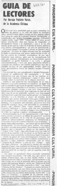 Guía de lectores  [artículo] Hernán Poblete Varas.