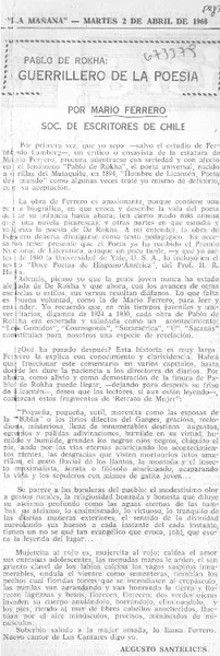Pablo de Rokha: guerrillero de la poesía  [artículo] Augusto Santelices.