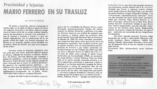 Mario Ferrero en su trasluz  [artículo] Luis Oyarzún.