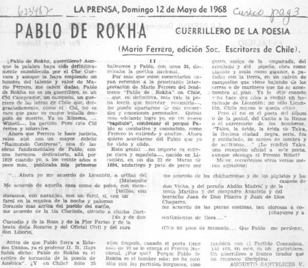 Pablo de Rokha  [artículo] Augusto Santelices. V.