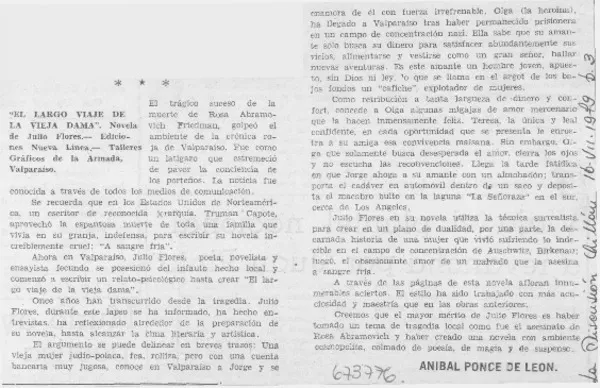 El largo viaje de la vieja dama  [artículo] Anibal Ponce de León.