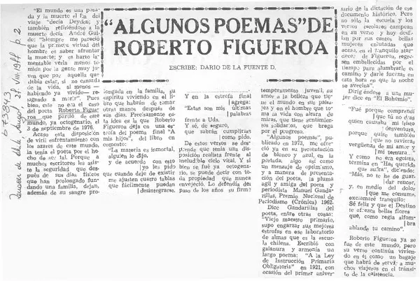 Algunos poemas" de Roberto Figueroa  [artículo] Darío de la Fuente D.