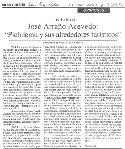 José Arraño Acevedo: "Pichilemu y sus alrededores turísticos".  [artículo]