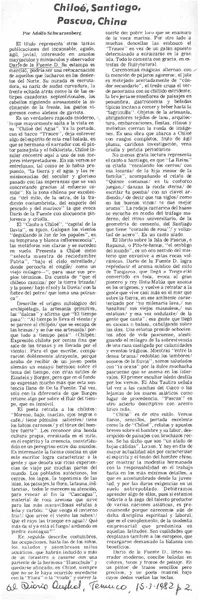 Chiloé, Santiago, Pascua, China  [artículo] Adolfo Schwarzenberg.