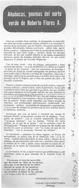 Añañucas, poemas del norte verde de Roberto Flores A.  [artículo] Ernesto Livacic G.