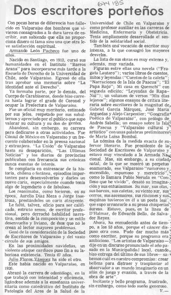 Dos escritores porteños  [artículo] V.