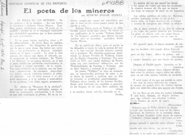 El poeta de los mineros  [artículo] Benigno Avalos Ansieta.
