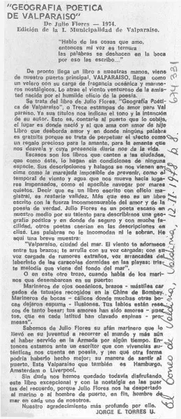 Geografía poética de Valparaíso  [artículo] Jorge E. Torres U.