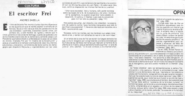 El escritor Frei  [artículo] Andrés Sabella
