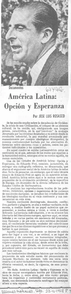 América Latina, opción y esperanza  [artículo] José Luis Rosasco.