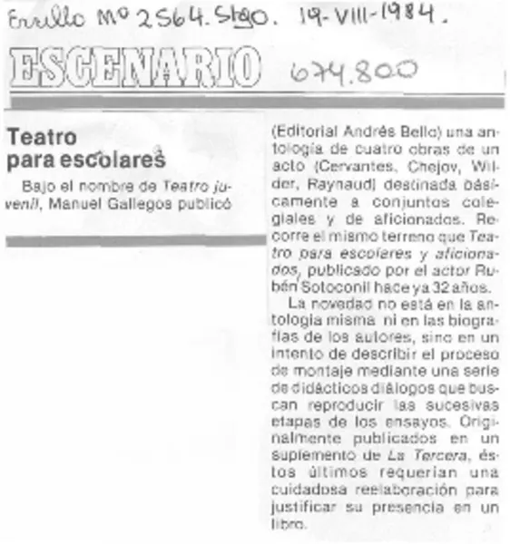Teatro para escolares.  [artículo]