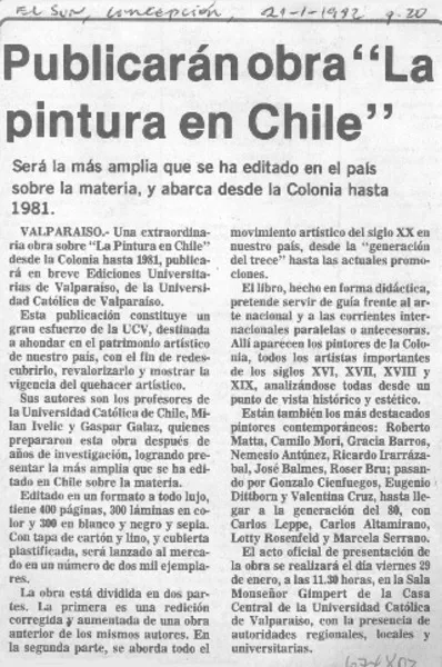 Publicarán obra "La pintura en Chile".  [artículo]