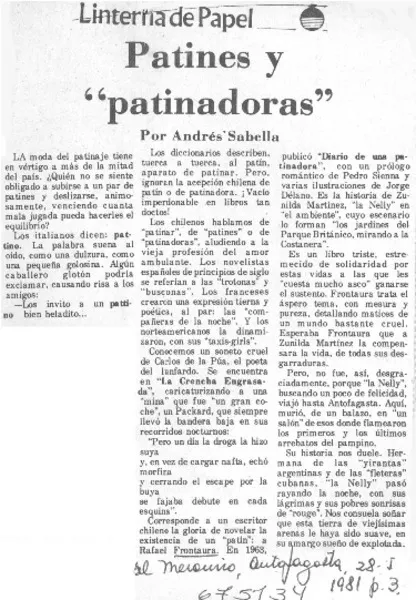 Patines y "patinadoras"  [artículo] Andrés Sabella.