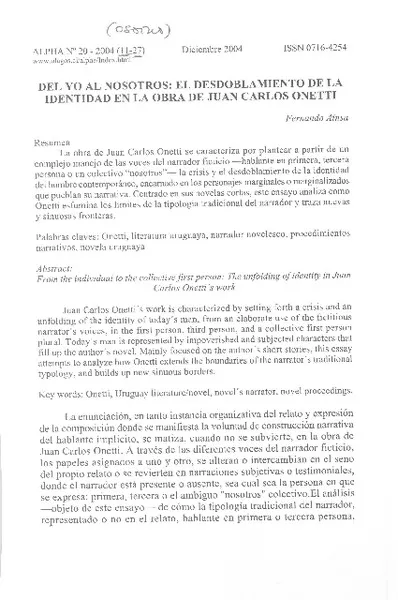 Del yo al nosotros  [artículo] Fernando Aínsa.