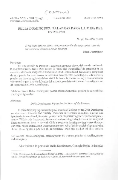 Palabras para la misa del universo  [artículo] Sergio Mansilla Torres.