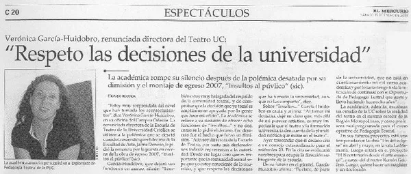 "Respeto las decisiones de la universidad"  [artículo] Eduardo Miranda.
