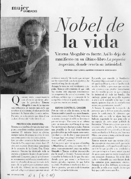 Nobel de la vida  [artículo] María José Villarroel Quintana.