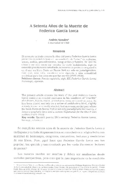 A setenta años de la muerte de Federico García Lorca  [artículo] Andrés Morales.