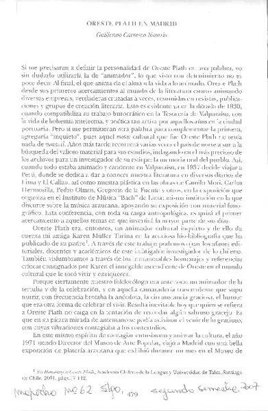 Oreste Plath en Madrid  [artículo]Guillermo Carrasco Notario.