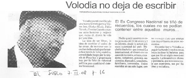 Volodia no deja de escribir  [artículo] Gustavo Lulo Arias.