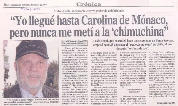 "Yo llegué hasta Carolina de Mónaco, pero nunca me metí a la "chimuchina" [entevista] [artículo] : Roberto Hofer.