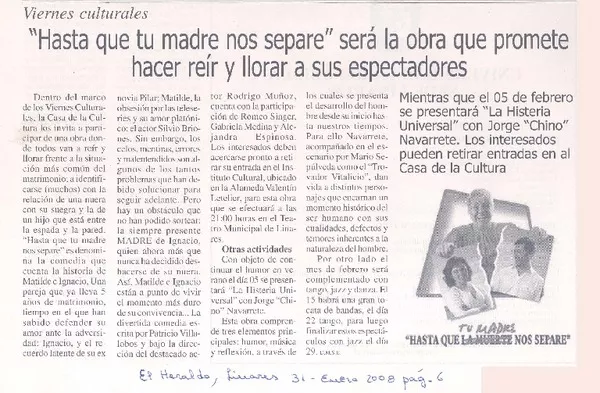 "Hasta que tu madre nos separe" será la obra que promete hacer reír y llorar a sus espectadores  [artículo].