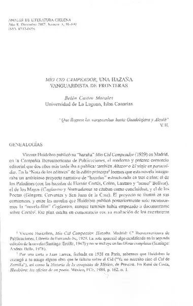 Mío Cid campeador, una hazaña vanguardista de fronteras  [artículo]