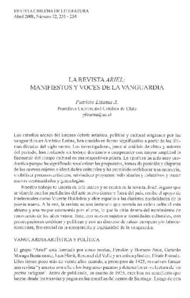 La Revista Ariel  [artículo] Patricio A Lizama.
