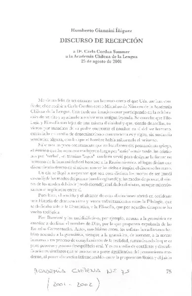 Discurso de recepción  [artículo] Humberto Giannini Íñiguez.