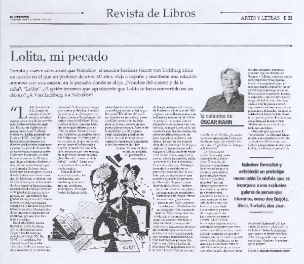 Lolita, mi pecado  [artículo] Óscar Hahn.
